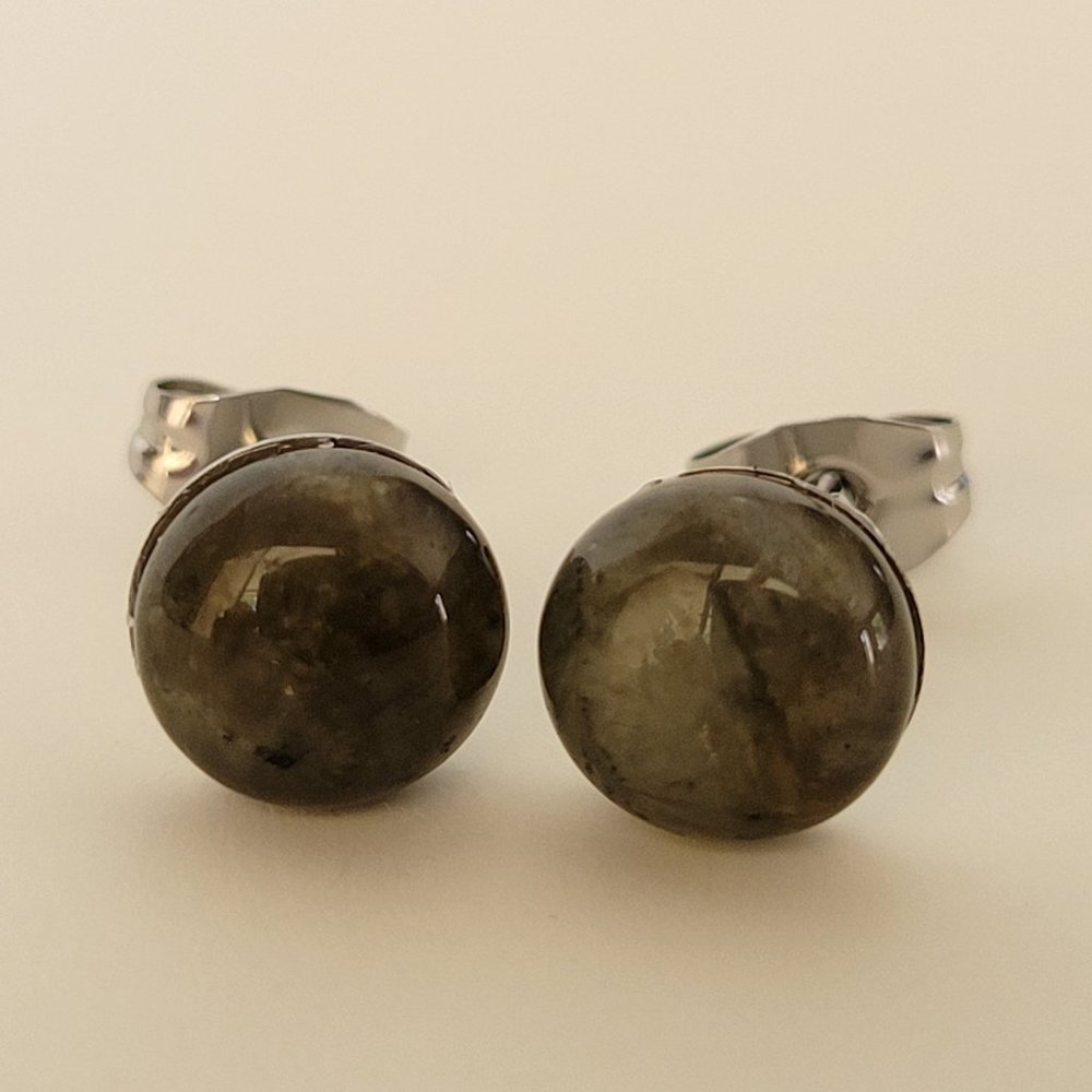 NEW 8mm No Flash Labradorite 316L Hypoallergenic Minimalist Earrings